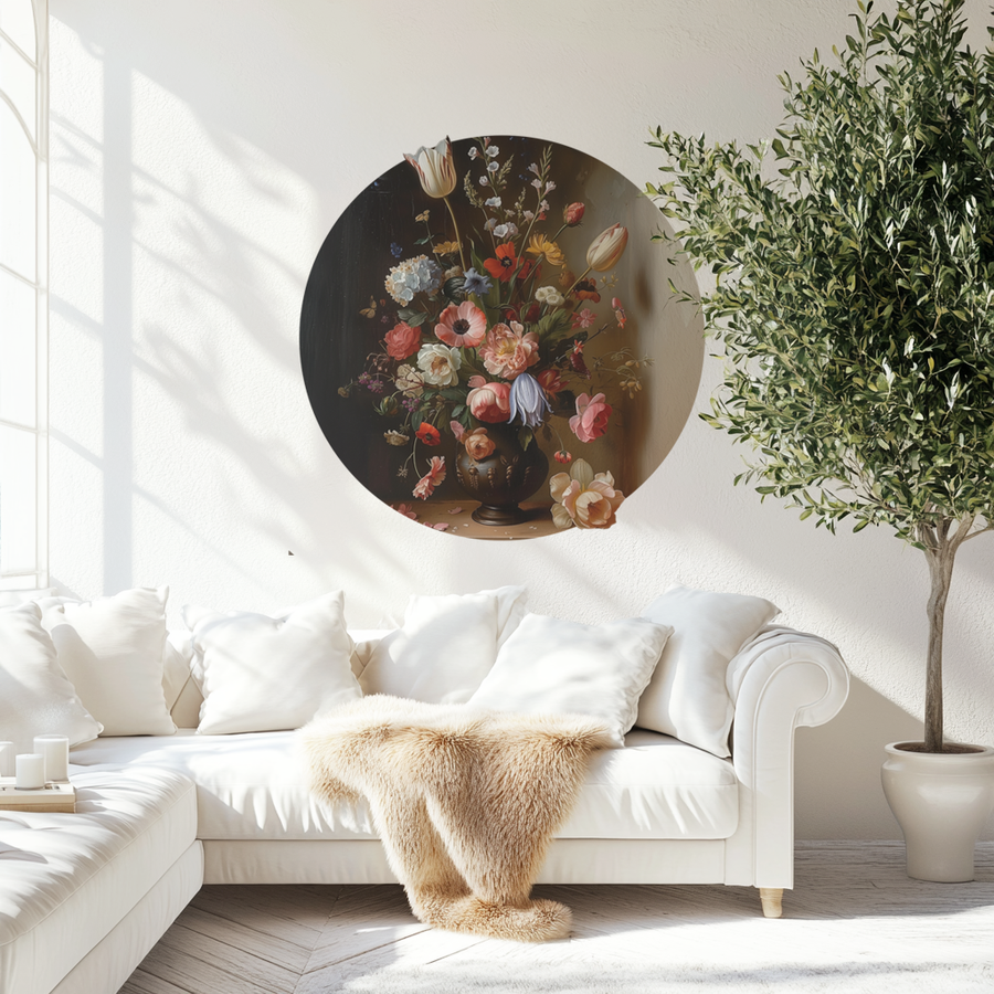 Vintage Flower Painting Round