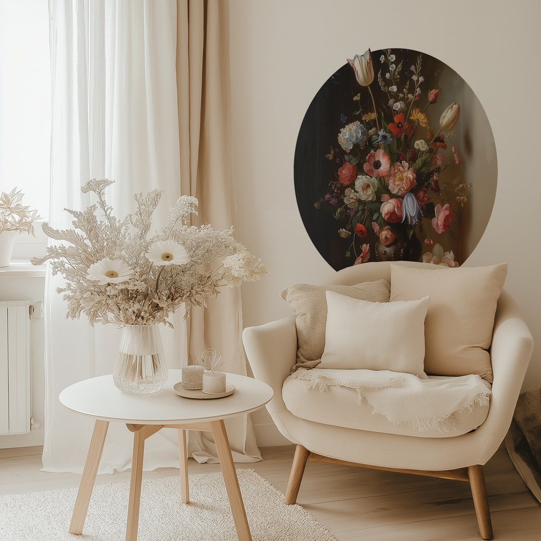 Vintage Flower Painting Round